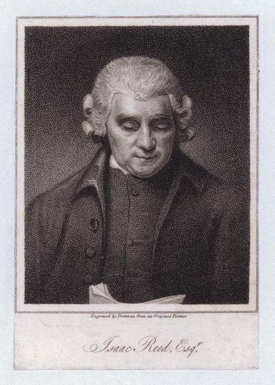 Isaac Reed, englantilainen kirjallisuustoimittaja ja kirjojen keräilijä (kaiverrus) tekijältä George (after) Romney