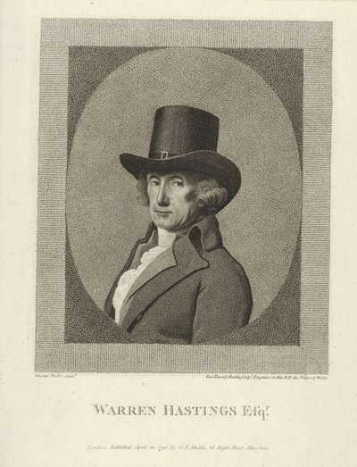 Warren Hastingsin muotokuva, Esq., pub. 1795 (kaiverrus) tekijältä George (after) Stubbs