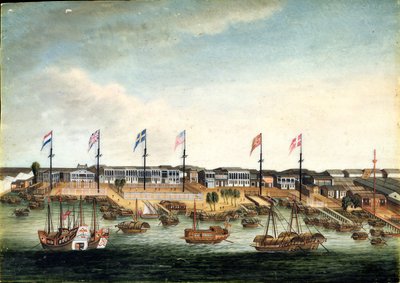 Hongit Kantonissa, ennen vuotta 1820 (öljy norsunluulle). tekijältä George (follower of) Chinnery