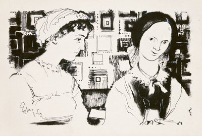 Jane Austen (1775-1817) ja Charlotte Bronte (1816-55) - kuvitteellinen kohtaaminen (intialaista mustetta aluksella) tekijältä George Adamson