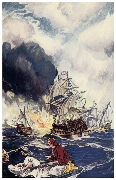 Brulot räjähdepanos heittää laivaan Kuvitus George Albert Williamsin (1875-1932) teoksesta "Pirates of Panama or The Buccaneers of America" 1914 tekijältä George Alfred Williams