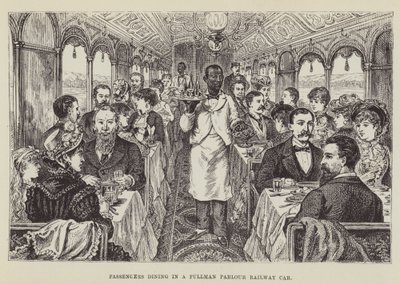 Matkustajat syömässä Pullman Parlor -junavaunussa tekijältä George Augustus Sala