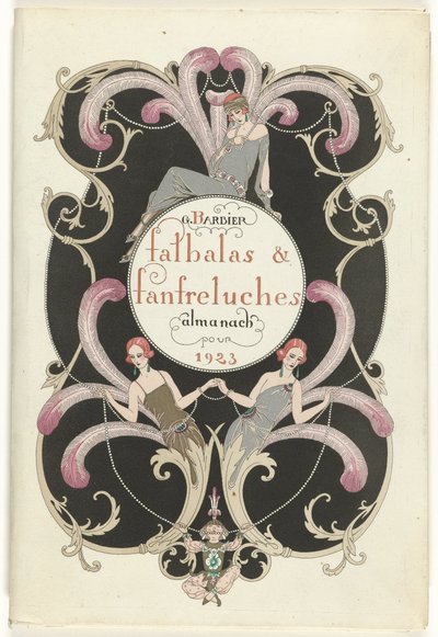 The Fashion Magazine houkuttelijana Falbalas ja Fanfreluches, nykyajan, menneisyyden ja tulevaisuuden almanakka vuodelle 1923, 2. vuosi tekijältä George Barbier