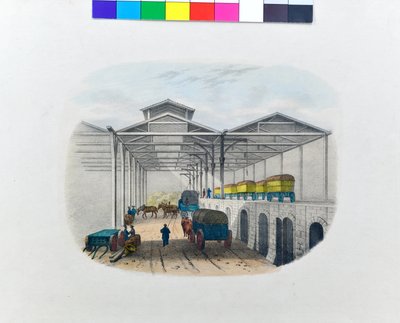 Näkymä rahdinsiirtovarikolle, noin 1830 (litografia paperille). tekijältä George Barnard