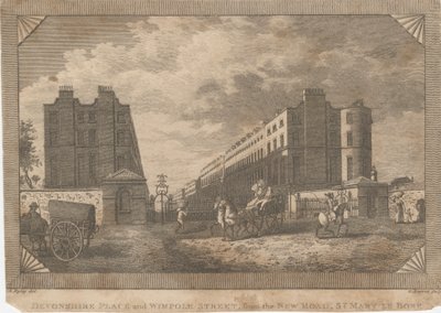 Devonshire Place e Wimpole Street, da New Road, St. Mary Le Bonefinnish tekijältä George Barret