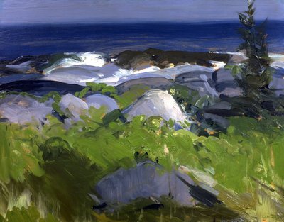 Viiniköynnösten peittämä ranta-Monheganin saari tekijältä George Bellows