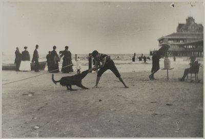 Poika ja koira, Iron Pier, Coney Island, Brooklyn, n. 1885 (painettu gelatiinihopeaprintti) tekijältä George Bradford Brainerd