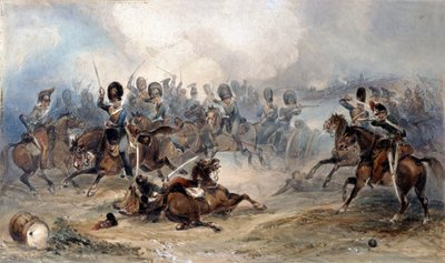 Kapteeni Norman Ramsay, kuninkaallinen hevostykistö, laukkaa joukkojaan Ranskan armeijan läpi turvaan Fuentes de Onoron taistelussa, 1811 tekijältä George Bryant Campion