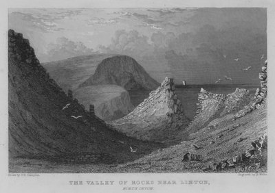 The Valley of Rocks lähellä Lintonia, North Devon (kaiverrus) tekijältä George Bryant Campion