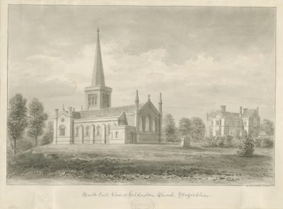 Hilderstonen kirkko: seepiapiirustus, 1841 tekijältä George Buckler