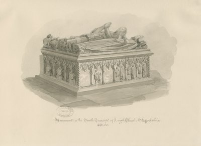 Leigh Church - Sir John Astonin muistomerkki: seepiapiirros, 1841 tekijältä George Buckler
