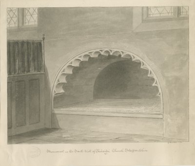 Penkridge Church - Monumentti South Wallissa: seepiapiirros, 1841 tekijältä George Buckler