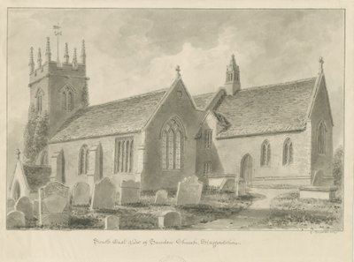 Sandon Church: seepiapiirros, 1841 tekijältä George Buckler