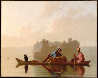 Turkiskauppiaat laskeutuvat Missourijokea tekijältä George Caleb Bingham