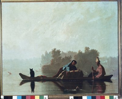 Turkiskauppiaat laskeutumassa Missouri-joen varrella tekijältä George Caleb Bingham