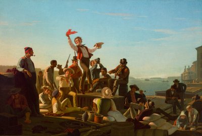 Jolly Flatboatmen satamassa tekijältä George Caleb Bingham