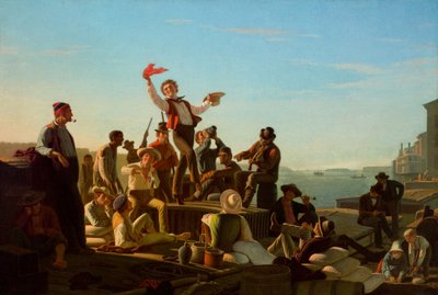 Jolly Flatboatmen satamassa tekijältä George Caleb Bingham