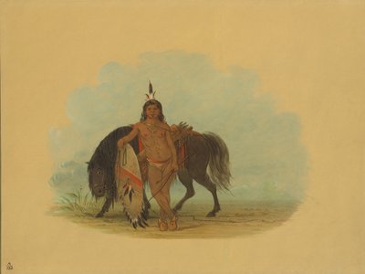 Cheyenne-soturi lepää hevostaan, 18611869. tekijältä George Catlin