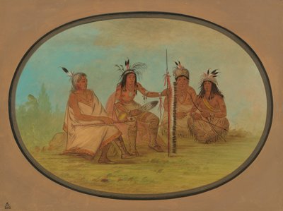Ikääntynyt Ojibbeway-päällikkö ja kolme soturia, 18611869. tekijältä George Catlin