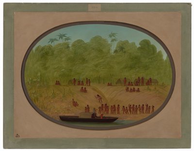 Omaguan kylä - Veneluonnos tekijältä George Catlin