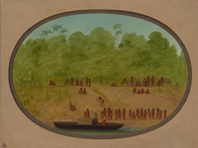 Omaguan kylä - Veneluonnos, 18541869. tekijältä George Catlin
