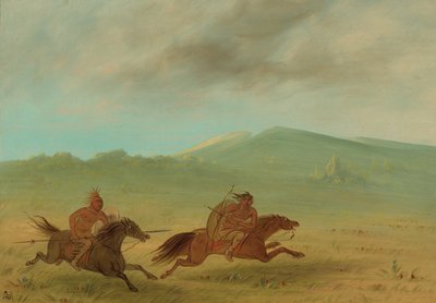 Osage-intiaani jahtaamassa Camancheeä, 18611869. tekijältä George Catlin