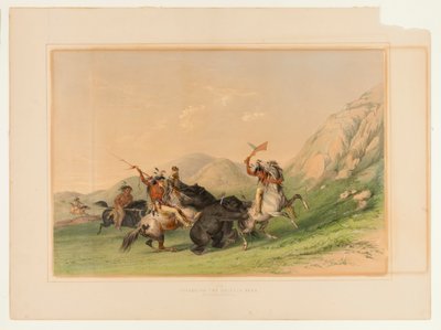 Harmaakarhun kimppuun hyökkääminen - nro 19. tekijältä George Catlin
