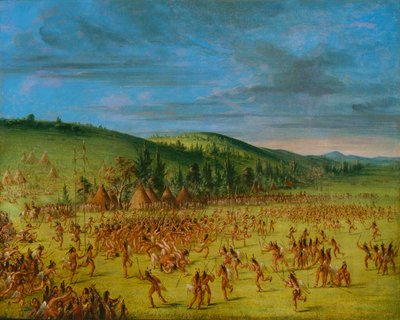 Choctawien pallopeli - pallo ylöspäin tekijältä George Catlin