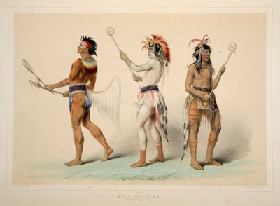 Pallopelaajat, pubi. 1845 värilitografia. tekijältä George Catlin
