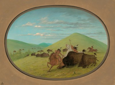 Buffalo Chase - Bulls Protecting the Calves, 18611869. tekijältä George Catlin