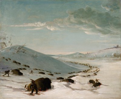 Buffalo Chase talvella, intiaanit lumikengillä tekijältä George Catlin