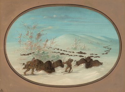 Buffalo Chase in the Snow Drifts - Ojibbeway, 18611869. tekijältä George Catlin
