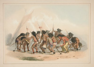 Buffalo Dance, pl. 8 Pohjois-Amerikan intiaaniportfoliosta tekijältä George Catlin