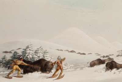 Biisoninmetsästys lumikengillä tekijältä George Catlin