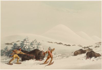 Biisoninmetsästys lumikengillä tekijältä George Catlin