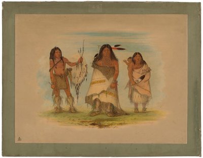Camanchee-päällikkö, hänen vaimonsa ja soturi, 1861 (öljy kartongille kiinnitettynä kartongille) tekijältä George Catlin