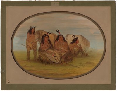 Comanche-päällikkö kolmen soturin kanssa tekijältä George Catlin