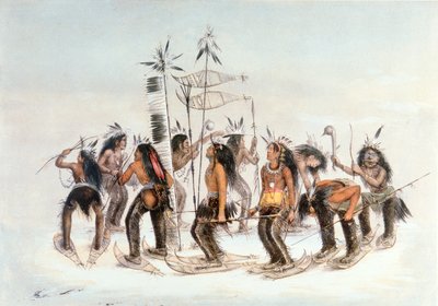 Chippewa Snowshoe Dance, n. 1835 (akvarelli paperille) tekijältä George Catlin