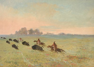Comanche-intiaanit jahtaavat puhvelia tekijältä George Catlin