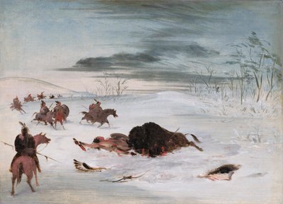 Kuoleva puhvelihärkä lumihangessa tekijältä George Catlin