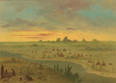 Pawnee Indians -leiri auringonlaskun aikaan, 18611869. tekijältä George Catlin