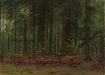 Kanootin kaivaminen - Nayas Indians, 18551869. tekijältä George Catlin