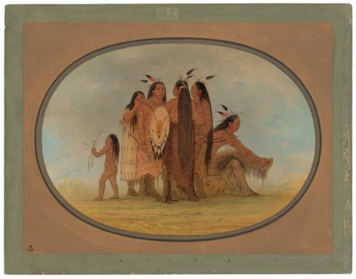 Neljä Mandan Warrioria, tyttö ja poika tekijältä George Catlin