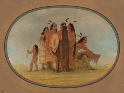 Neljä Mandan Warrioria, tyttö ja poika, 18611869. tekijältä George Catlin