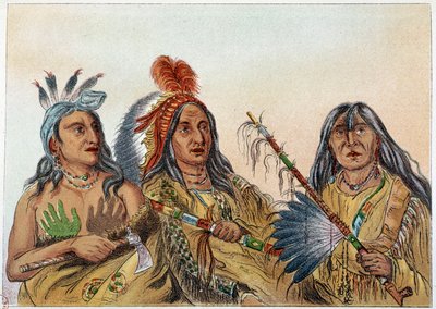Amerikan intiaanit: Muotokuva Sioux-päälliköistä, joiden kilpailu oli jatkuvaa. Kuvitus George Catlin (1794-1872) tekijältä George Catlin