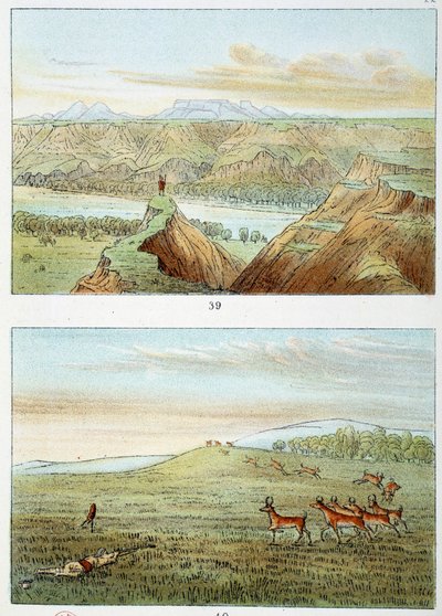 Amerikan intiaanit: antiloopin metsästys George Catlinin (1794-1872) kaiverrus tekijältä George Catlin