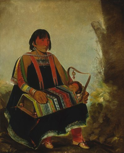 Jú-ah-kís-gaw, nainen lapsensa kanssa kehdossaan tekijältä George Catlin