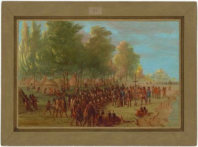 La Salle pystyttää ristin ja ottaa maan haltuunsa. Maaliskuu 25, 1682 tekijältä George Catlin