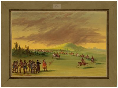 La Salle tapaa Cenis-intiaanien sotapuolueen Texasin preerialla. 25. huhtikuuta 1686 tekijältä George Catlin
