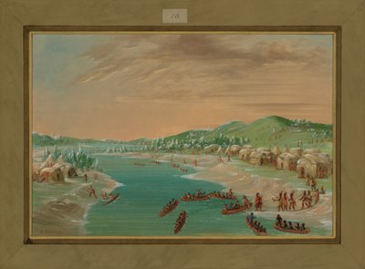 La Salle ja juhlat saapuvat Illinoisin kylään 1. tammikuuta 1680 1847-48 tekijältä George Catlin